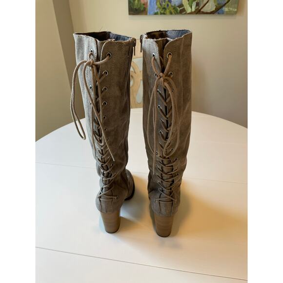 Solely Black By BKE Landon Tall Lace Back Heel Boots Knee High Size 7.5 Taupe - Picture 7 of 16